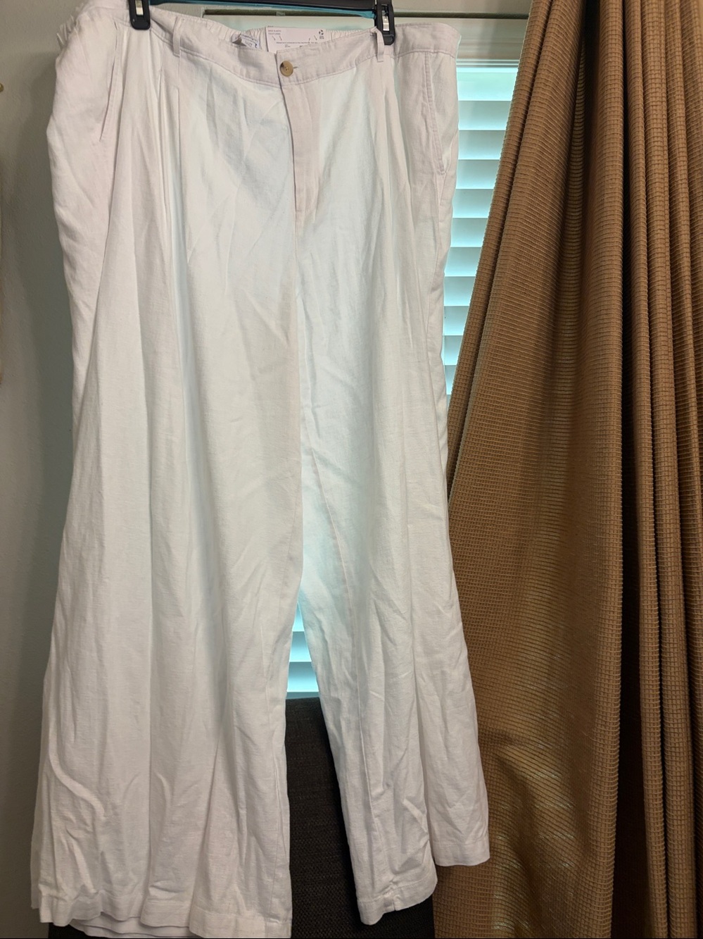 Liz Claiborne White Linen-Blend Button Front wide leg high-rise 22W